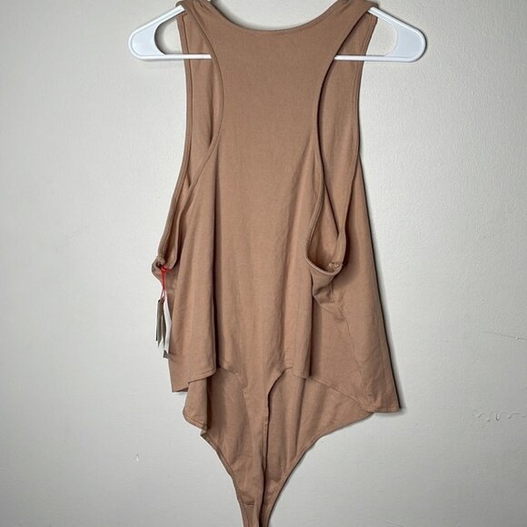 Open Edit Crewneck Rib Thong Bodysuit In Tan Nougat - Picture 2 of 4